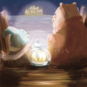 “Lantern between them. Lights across the bay. The tide waits.”
